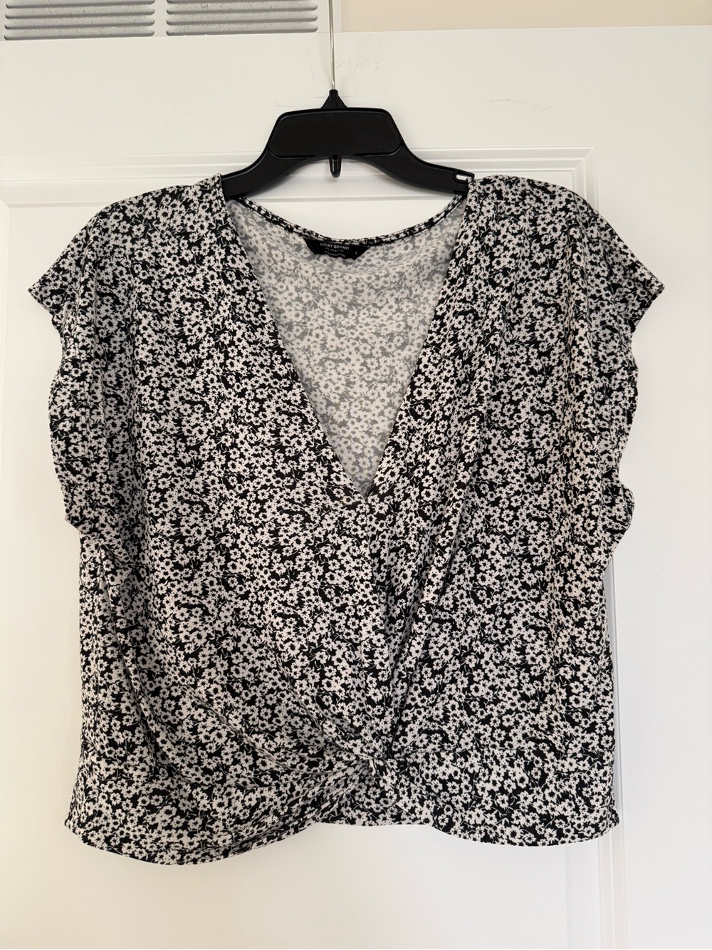 Lucky Brand Black & White Floral Wrap-Style Crop Top
